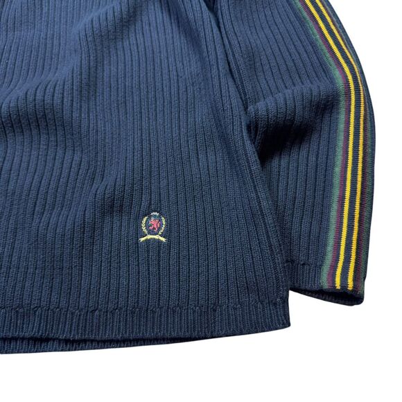 Vintage Tommy Hilfiger Sweater Track Stripe Crest Ribbed Turtleneck Pullover - Picture 2 of 9
